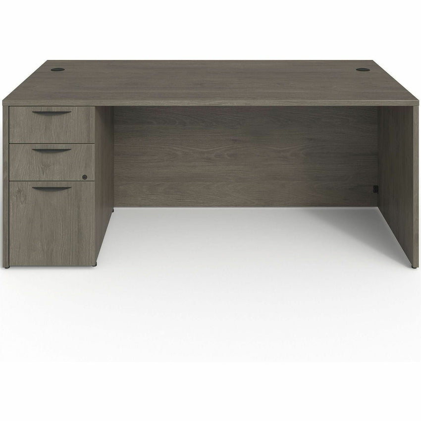 Lorell Prominence 2.0 Series Gray Elm Executive Desk featuring a Left - Hand Locking Pedestal and High - Performance Thermally Fused Melamine Construction 72"W x 36"D x 29"H (LLR - LLRPD3672LSPGE) - SchoolOutlet