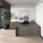 Lorell Prominence 2.0 Series Gray Elm Executive Desk featuring a Left - Hand Locking Pedestal and High - Performance Thermally Fused Melamine Construction 72