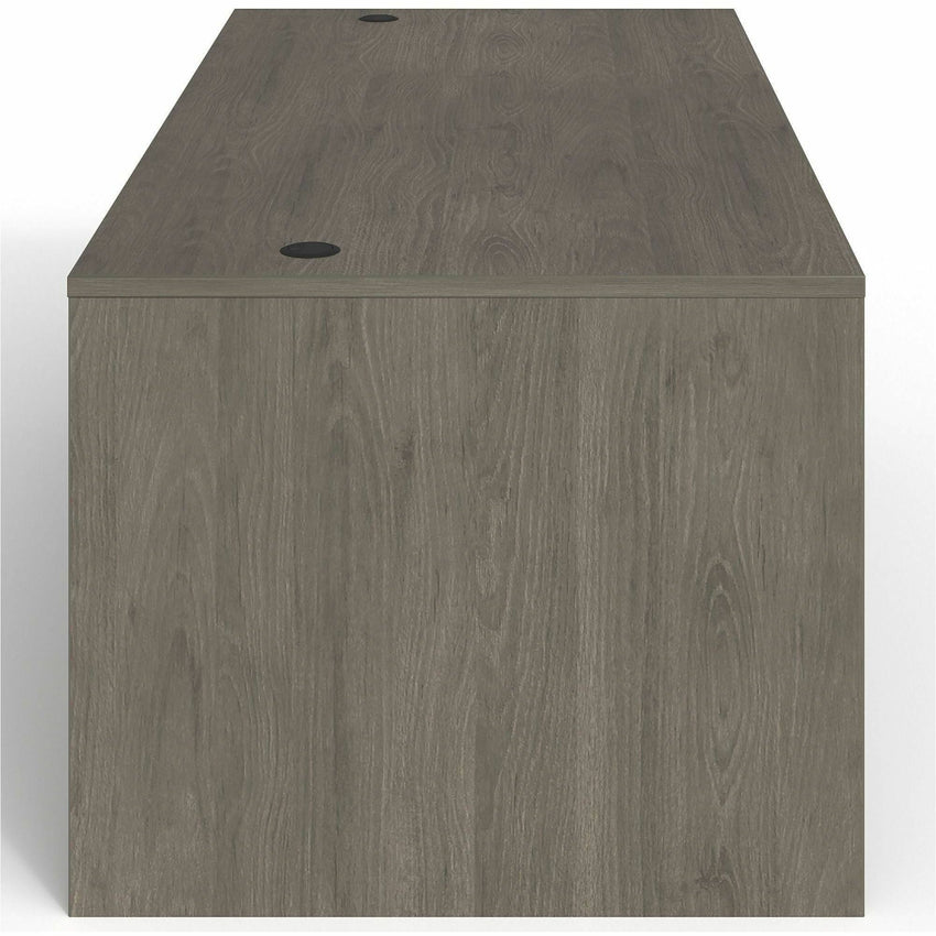 Lorell Prominence 2.0 Series Gray Elm Executive Desk featuring Dual 3/4 Locking Pedestals and High - Performance Thermally Fused Melamine Construction 72"W x 36"D x 29"H (LLR - LLRPD3672QDPGE) - SchoolOutlet