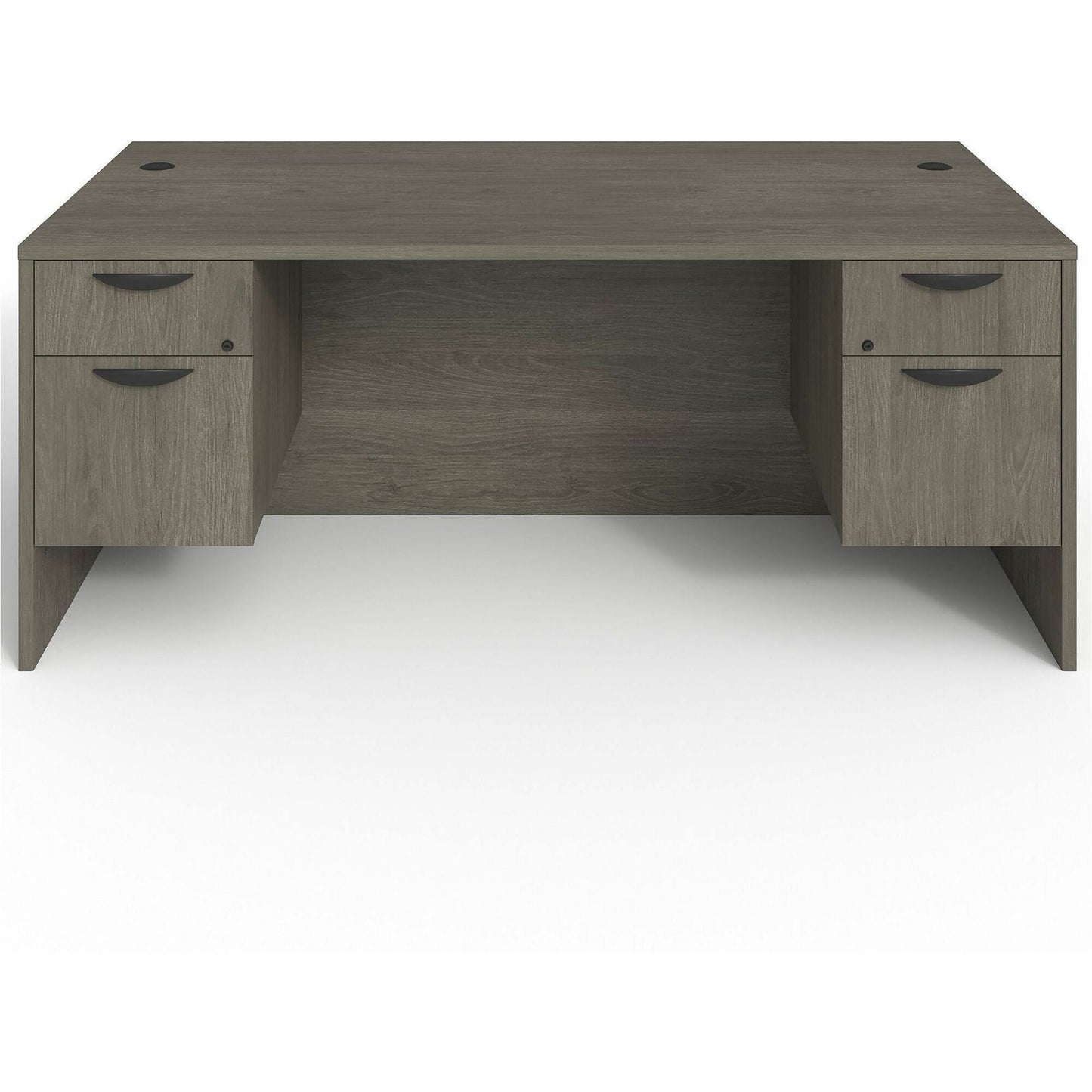 Lorell Prominence 2.0 Series Gray Elm Executive Desk featuring Dual 3/4 Locking Pedestals and High - Performance Thermally Fused Melamine Construction 72"W x 36"D x 29"H (LLR - LLRPD3672QDPGE) - SchoolOutlet