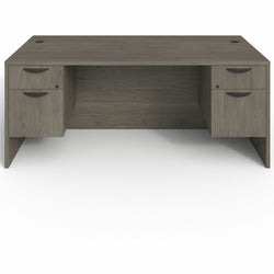 Lorell Prominence 2.0 Series Gray Elm Executive Desk featuring Dual 3/4 Locking Pedestals and High-Performance Thermally Fused Melamine Construction 72"W x 36"D x 29"H (LLR-LLRPD3672QDPGE)