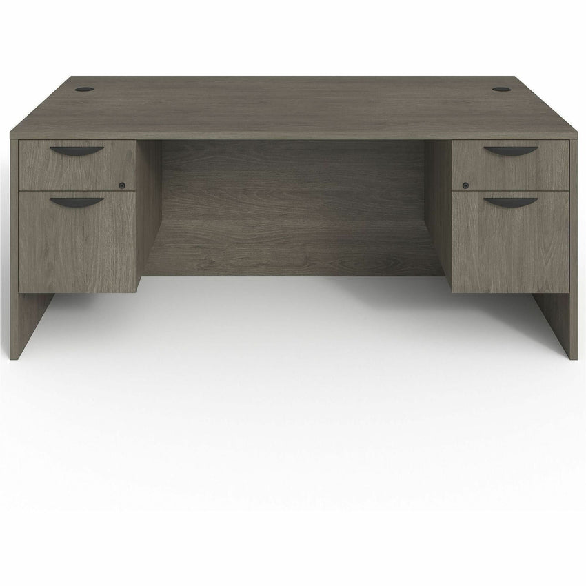 Lorell Prominence 2.0 Series Gray Elm Executive Desk featuring Dual 3/4 Locking Pedestals and High - Performance Thermally Fused Melamine Construction 72"W x 36"D x 29"H (LLR - LLRPD3672QDPGE) - SchoolOutlet