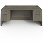 Lorell Prominence 2.0 Series Gray Elm Executive Desk featuring Dual 3/4 Locking Pedestals and High - Performance Thermally Fused Melamine Construction 72
