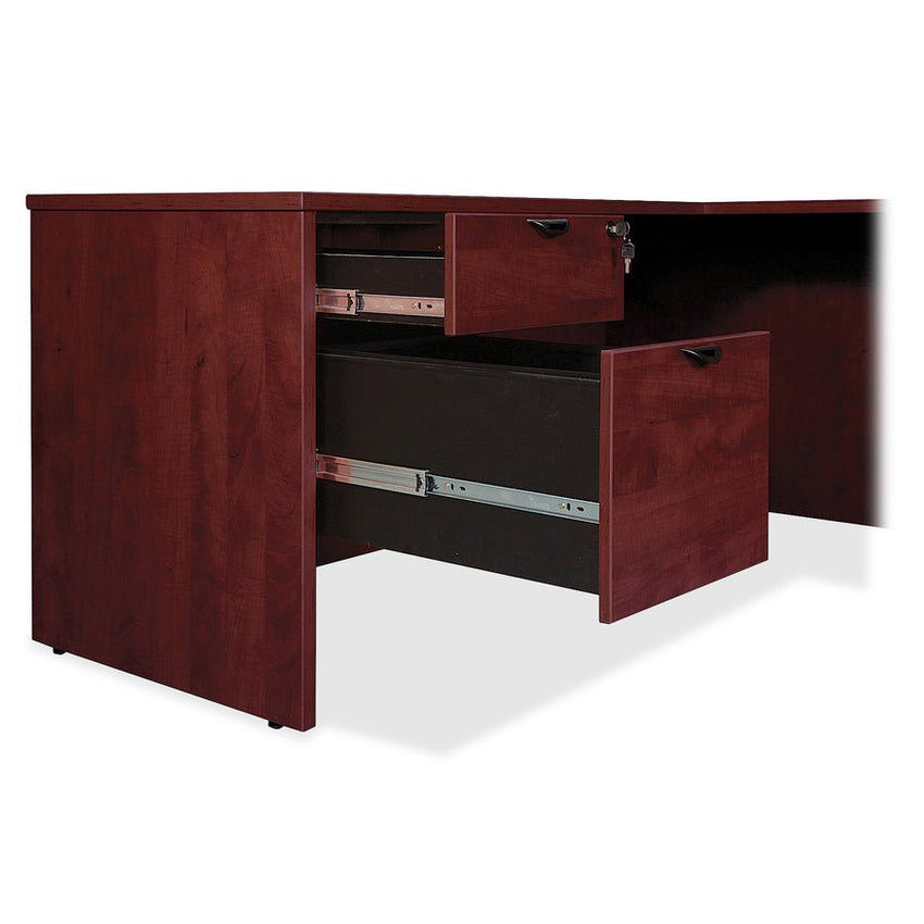 Lorell Prominence 2.0 Series Executive Desk featuring Dual 3/4 Locking Pedestals and High - Performance Thermally Fused Melamine Construction 72"W x 36"D x 29"H (LLR - LLRPD3672QDPMY) - SchoolOutlet