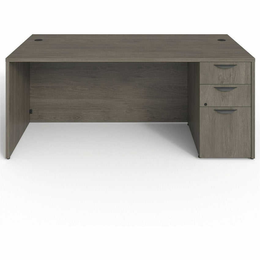 Lorell Prominence 2.0 Series Gray Elm Executive Desk featuring a Right - Hand Locking Pedestal and High - Performance Thermally Fused Melamine Construction 72"W x 36"D x 29"H (LLR - LLRPD3672RSPGE) - SchoolOutlet