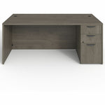 Lorell Prominence 2.0 Series Gray Elm Executive Desk featuring a Right - Hand Locking Pedestal and High - Performance Thermally Fused Melamine Construction 72