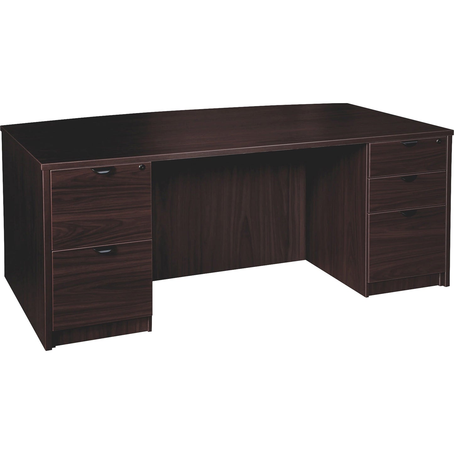 Lorell Prominence 2.0 Series Bowfront Executive Desk featuring Dual 3/4 Locking Pedestals and High - Performance Thermally Fused Melamine Construction 72"W x 42"D x 29"H (LLR - LLRPD4272DPXX) - SchoolOutlet