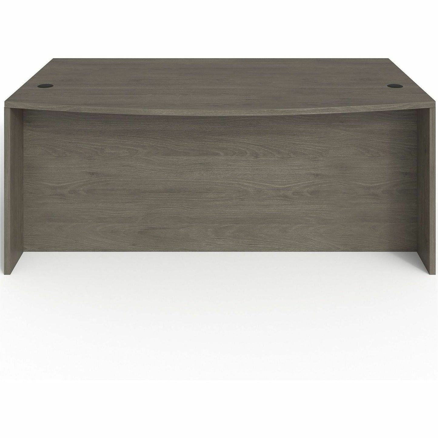 Lorell Prominence 2.0 Series Gray Elm Executive Bowfront Desk featuring Dual Locking Pedestals and High - Performance Thermally Fused Melamine Construction 72"W x 42"D x 29"H (LLR - LLRPD4272DPGE) - SchoolOutlet