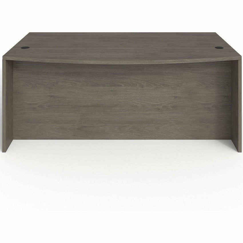 Lorell Prominence 2.0 Series Gray Elm Executive Bowfront Desk featuring Dual Locking Pedestals and High - Performance Thermally Fused Melamine Construction 72"W x 42"D x 29"H (LLR - LLRPD4272DPGE) - SchoolOutlet