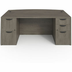 Lorell Prominence 2.0 Series Gray Elm Executive Bowfront Desk featuring Dual Locking Pedestals and High-Performance Thermally Fused Melamine Construction 72"W x 42"D x 29"H (LLR-LLRPD4272DPGE)