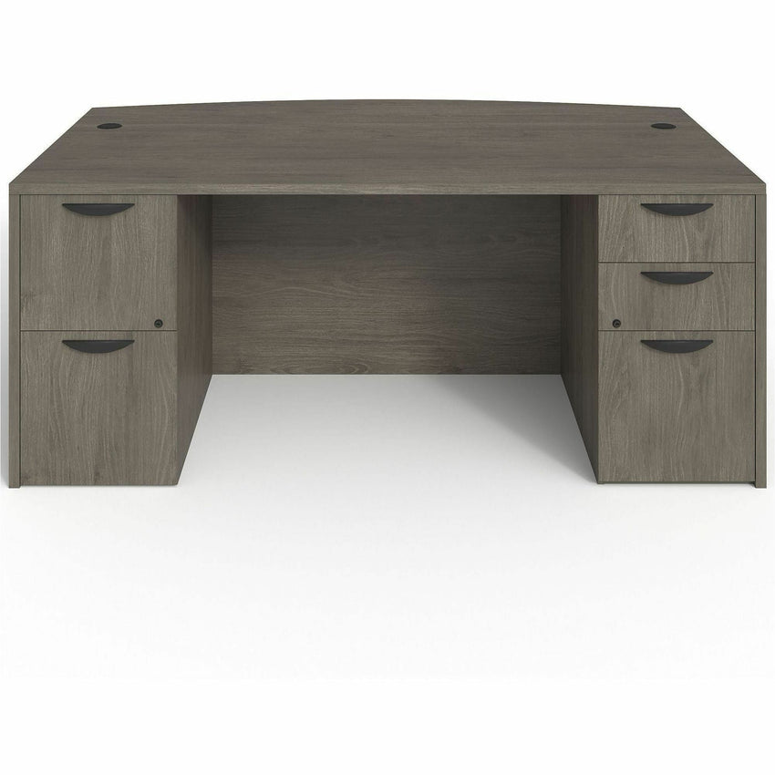 Lorell Prominence 2.0 Series Gray Elm Executive Bowfront Desk featuring Dual Locking Pedestals and High - Performance Thermally Fused Melamine Construction 72"W x 42"D x 29"H (LLR - LLRPD4272DPGE) - SchoolOutlet