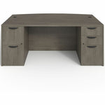 Lorell Prominence 2.0 Series Gray Elm Executive Bowfront Desk featuring Dual Locking Pedestals and High - Performance Thermally Fused Melamine Construction 72