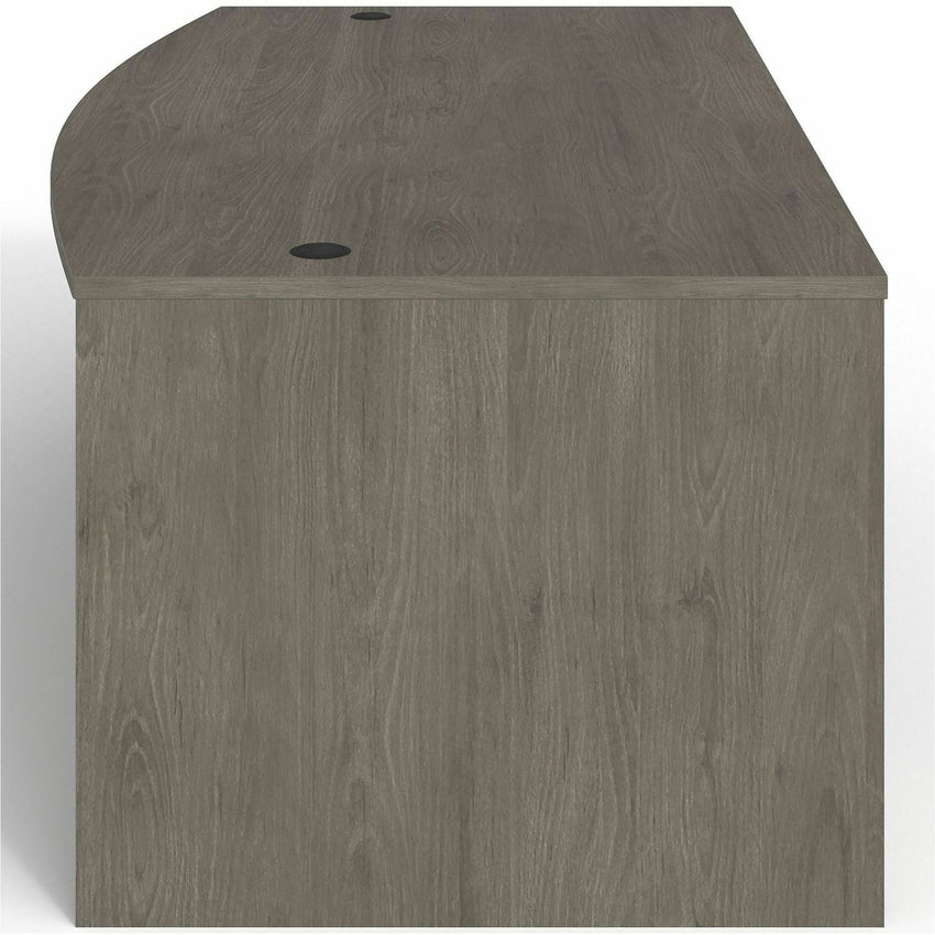 Lorell Prominence 2.0 Series Gray Elm Executive Bowfront Desk featuring Dual Locking Pedestals and High - Performance Thermally Fused Melamine Construction 72"W x 42"D x 29"H (LLR - LLRPD4272DPGE) - SchoolOutlet