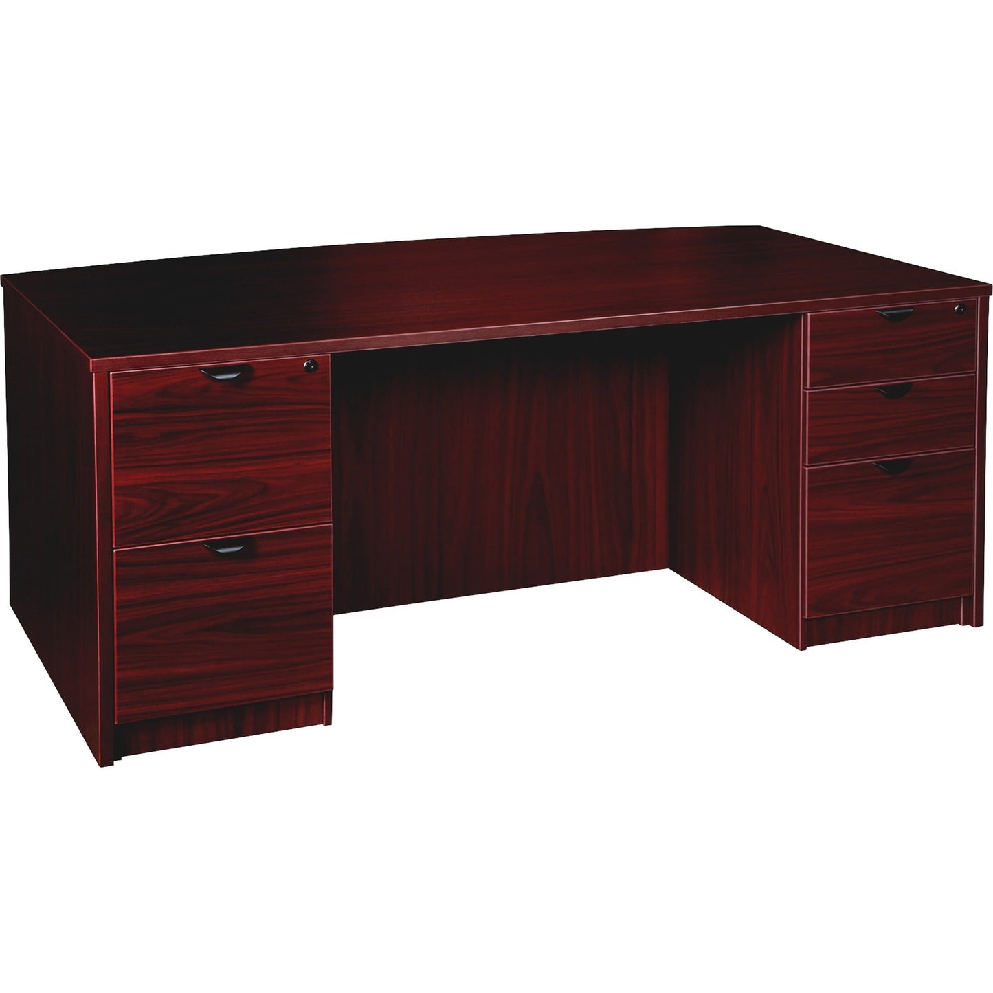 Lorell Prominence 2.0 Series Bowfront Executive Desk featuring Dual 3/4 Locking Pedestals and High - Performance Thermally Fused Melamine Construction 72"W x 42"D x 29"H (LLR - LLRPD4272DPXX) - SchoolOutlet