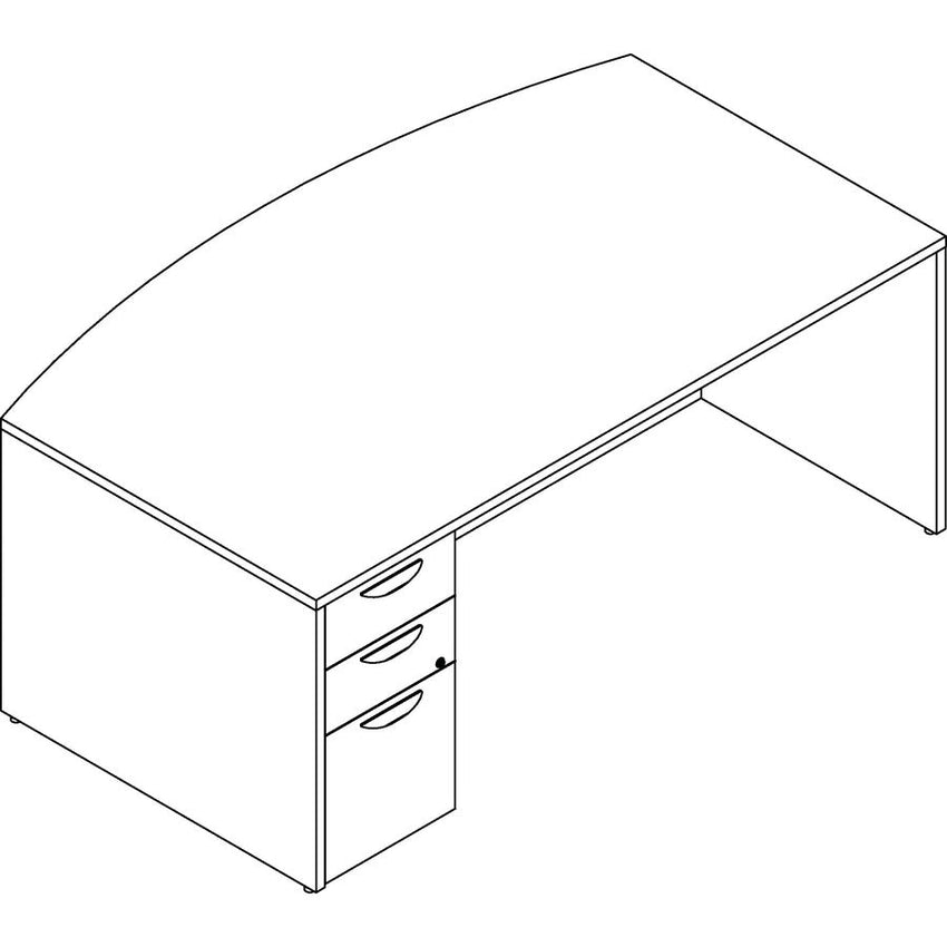 Lorell Prominence 2.0 Series Bowfront Executive Desk featuring a Left - Hand Locking Pedestal and High - Performance Thermally Fused Melamine Construction 72"W x 42"D x 29"H (LLR - LLRPD4272LSPBXX) - SchoolOutlet