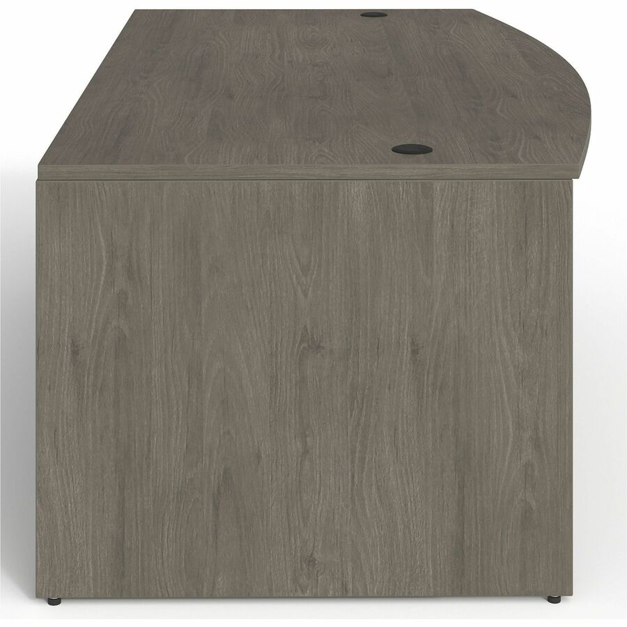 Lorell Prominence 2.0 Series Gray Elm Executive Bowfront Desk featuring a Left - Hand Locking Pedestal and High - Performance Thermally Fused Melamine Construction 72"W x 42"D x 29"H (LLR - LLRPD4272LSPBGE) - SchoolOutlet