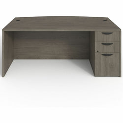 Lorell Prominence 2.0 Series Gray Elm Executive Bowfront Desk featuring a Right-Hand Locking Pedestal and High-Performance Thermally Fused Melamine Construction 72"W x 42"D x 29"H (LLR-LLRPD4272RSPGE)