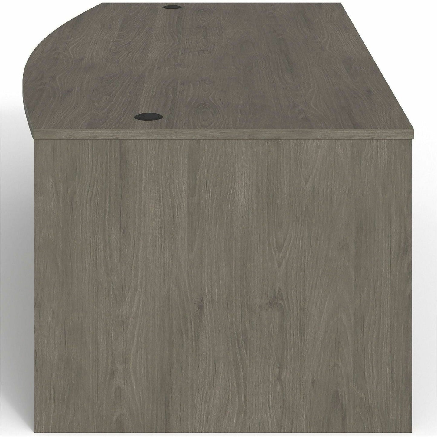 Lorell Prominence 2.0 Series Gray Elm Executive Bowfront Desk featuring a Right - Hand Locking Pedestal and High - Performance Thermally Fused Melamine Construction 72"W x 42"D x 29"H (LLR - LLRPD4272RSPGE) - SchoolOutlet