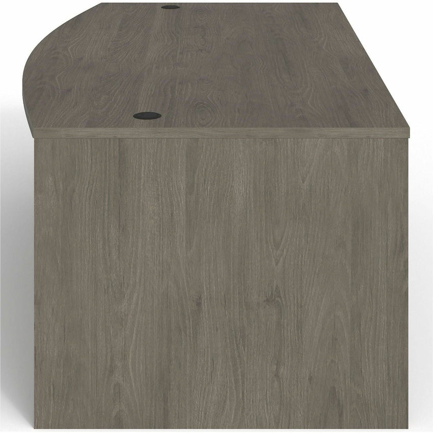 Lorell Prominence 2.0 Series Gray Elm Executive Bowfront Desk featuring a Right - Hand Locking Pedestal and High - Performance Thermally Fused Melamine Construction 72"W x 42"D x 29"H (LLR - LLRPD4272RSPGE) - SchoolOutlet