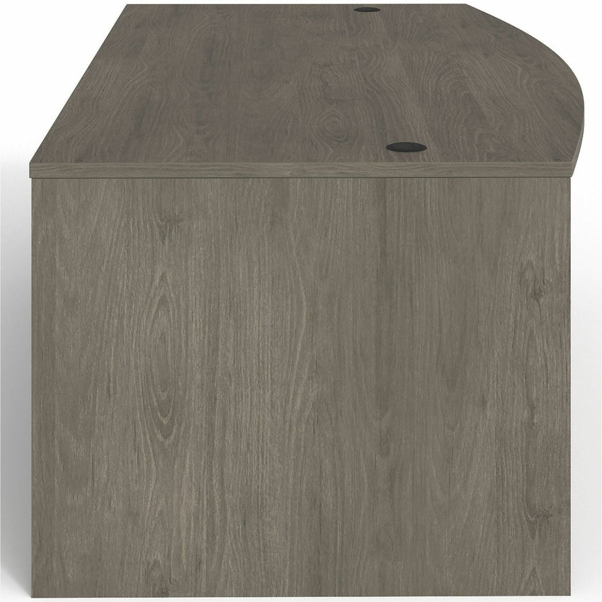 Lorell Prominence 2.0 Series Gray Elm Executive Bowfront Desk featuring a Right - Hand Locking Pedestal and High - Performance Thermally Fused Melamine Construction 72"W x 42"D x 29"H (LLR - LLRPD4272RSPGE) - SchoolOutlet