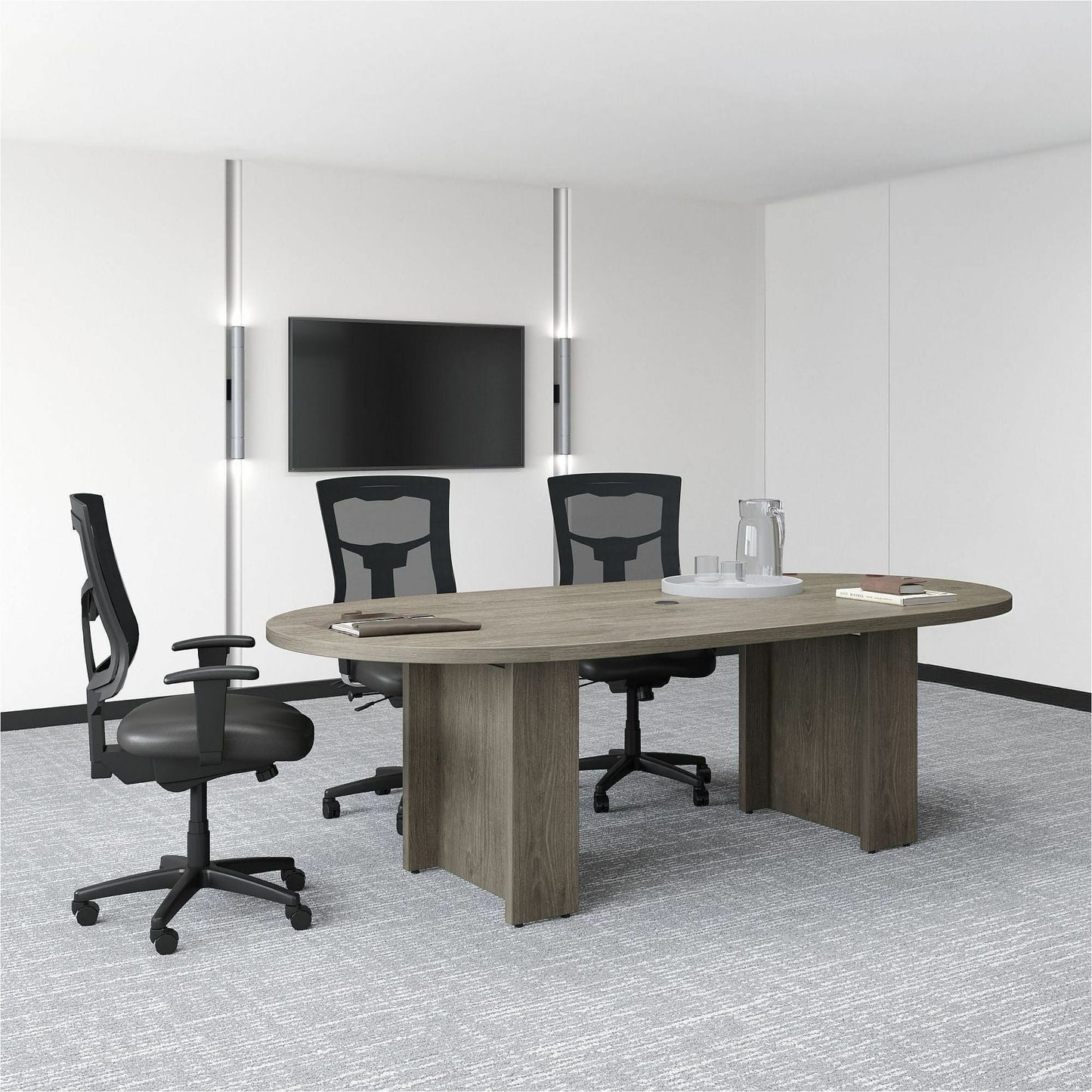 Lorell Prominence 2.0 Racetrack Conference Table Gray Elm 72"W x 36"D x 29"H (LLR - LLRPT7236GE) - SchoolOutlet