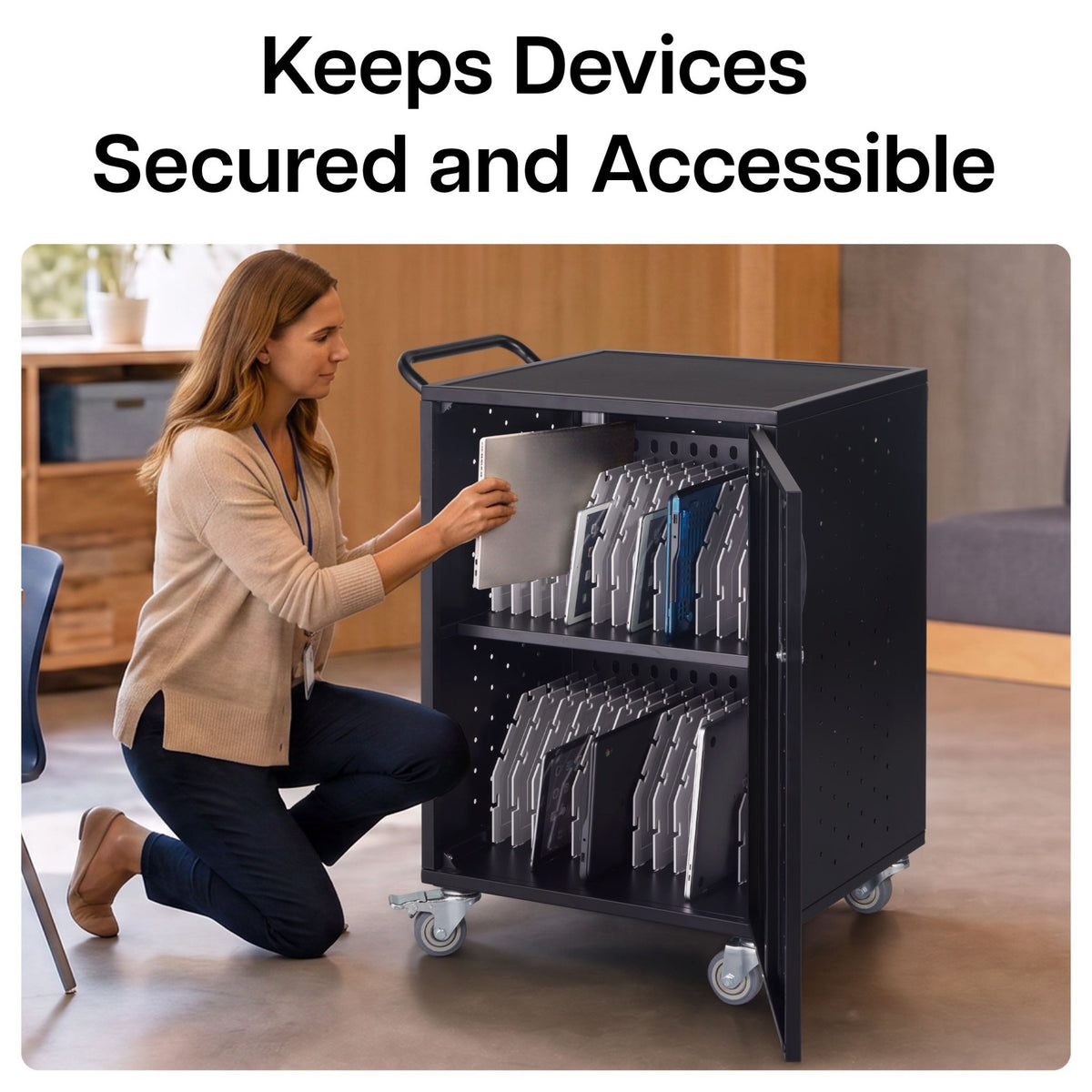 Luxor Line Leader Essential 30-Device Charging and Storage Cart with Locking Doors and Mobile Design 30-Device Capacity 20"W x 21"D x 32"H (LUX-ABC30CHARGEKD) - SchoolOutlet