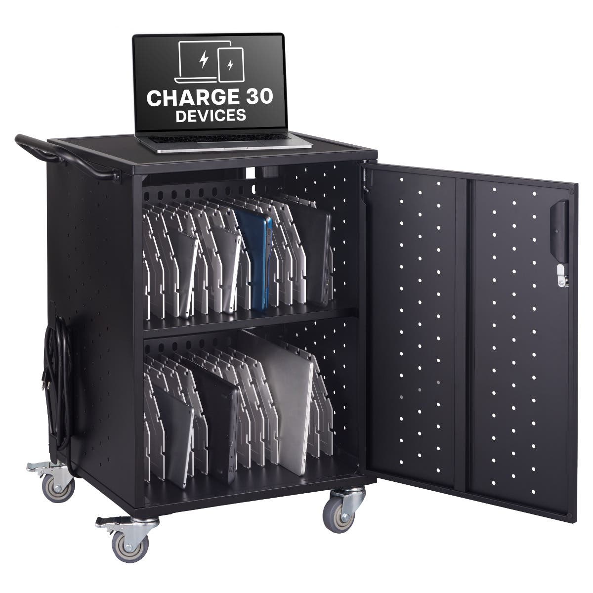Luxor Line Leader Essential 30-Device Charging and Storage Cart with Locking Doors and Mobile Design 30-Device Capacity 20"W x 21"D x 32"H (LUX-ABC30CHARGEKD) - SchoolOutlet
