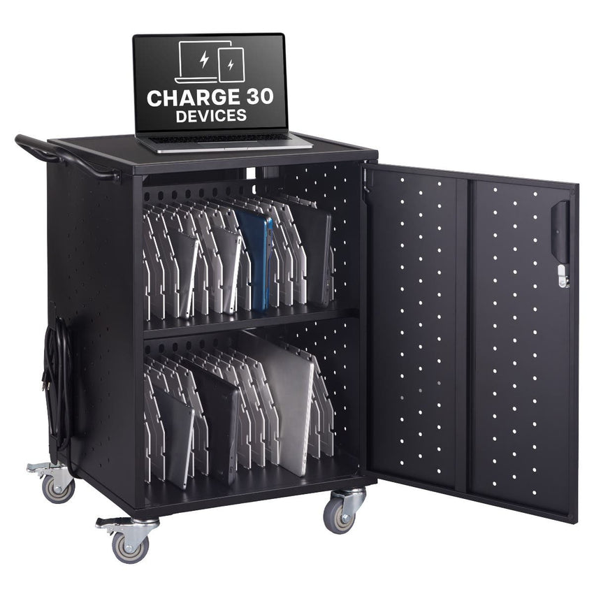 Luxor Line Leader Essential 30-Device Charging and Storage Cart with Locking Doors and Mobile Design 30-Device Capacity 20"W x 21"D x 32"H (LUX-ABC30CHARGEKD) - SchoolOutlet
