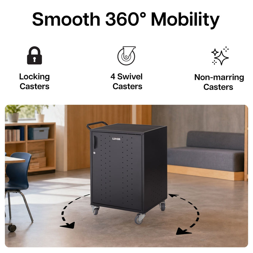 Luxor Line Leader Essential 30-Device Charging and Storage Cart with Locking Doors and Mobile Design 30-Device Capacity 20"W x 21"D x 32"H (LUX-ABC30CHARGEKD) - SchoolOutlet