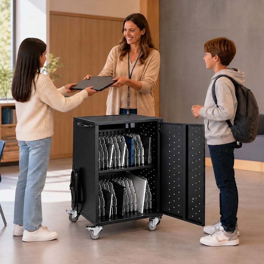 Luxor Line Leader Essential 30-Device Charging and Storage Cart with Locking Doors and Mobile Design 30-Device Capacity 20"W x 21"D x 32"H (LUX-ABC30CHARGEKD) - SchoolOutlet