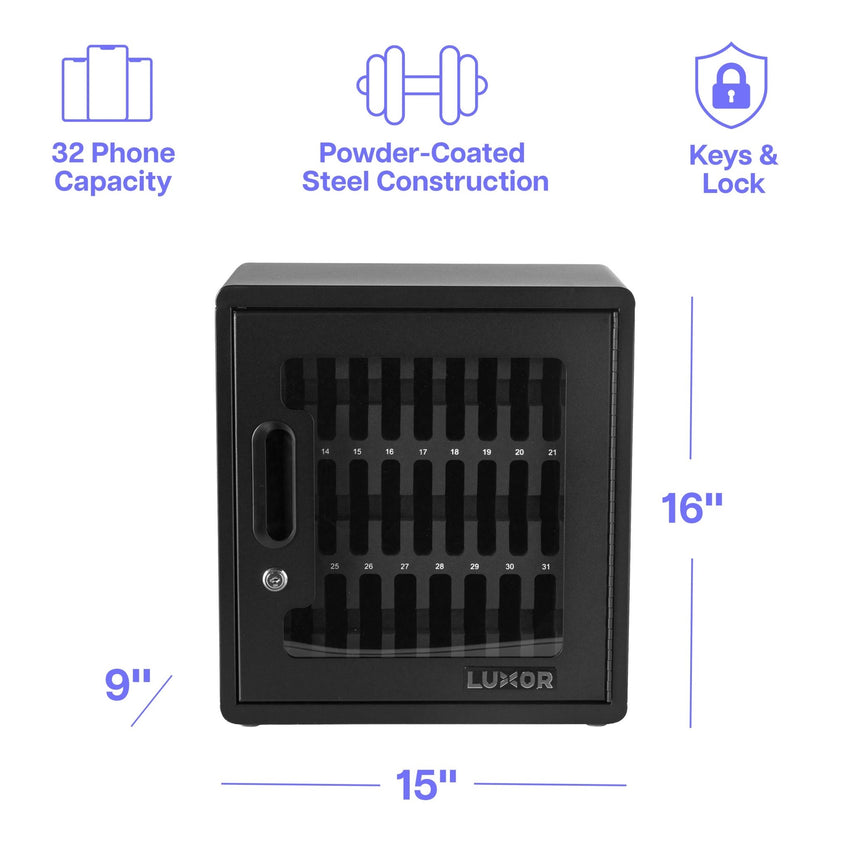 Luxor CellGuard 32 Bay Cell Phone Cabinet Secure & Organized Classroom Phone Storage (CHZZ001) - SchoolOutlet