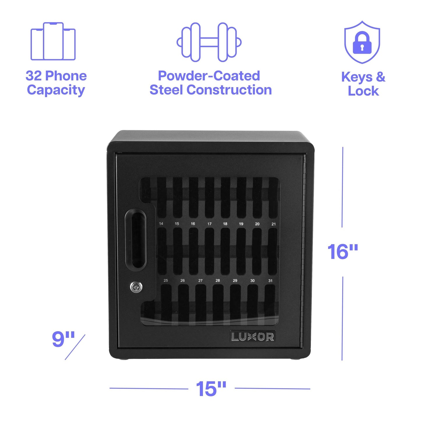 Luxor CellGuard 32 Bay Cell Phone Cabinet with Wall Mount Plate Organized Classroom Phone Storage (CHZZ002) - SchoolOutlet