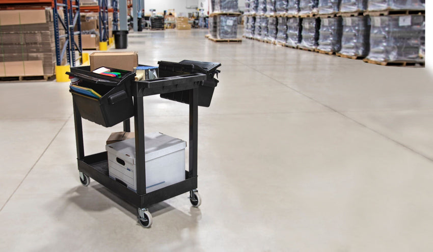 Luxor E Series EC11-B-OUTRIG - Tub Cart 2 Shelves with Outrigger Utility Cart Bins - 35.25" W x 34.25" H - SchoolOutlet