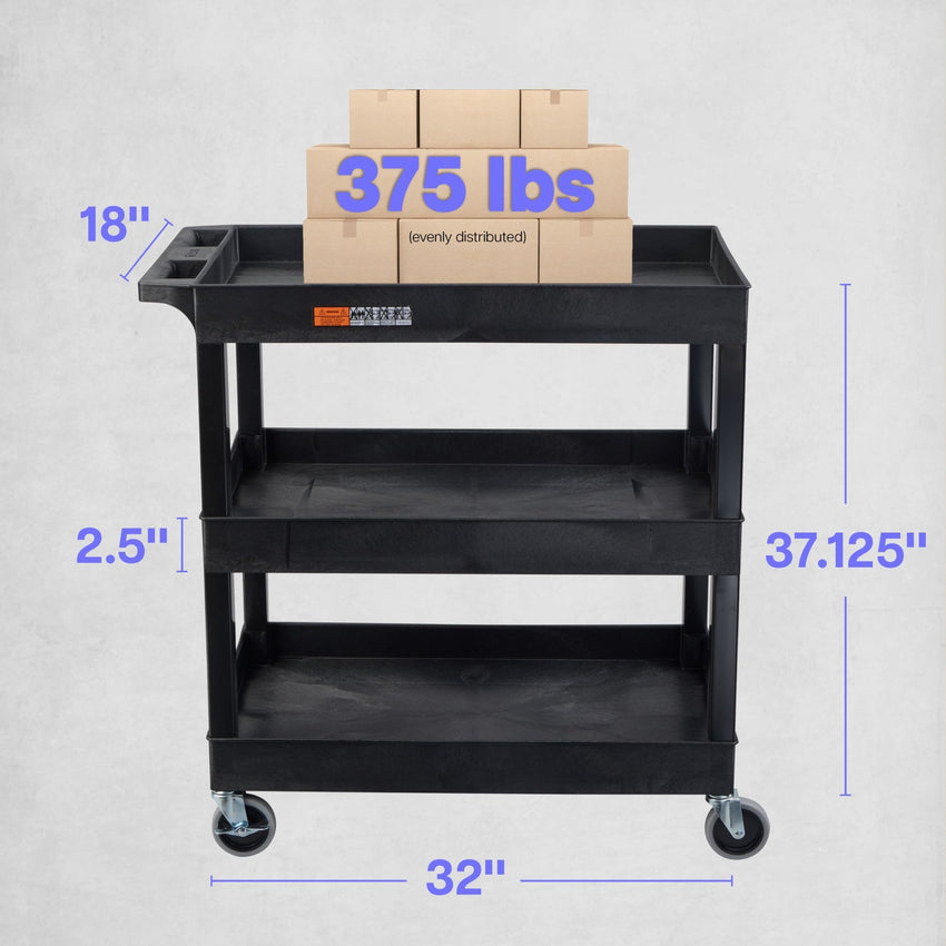 Luxor E Series EC111 - Tub Cart 3 Shelves - 35"W x 36"H - SchoolOutlet