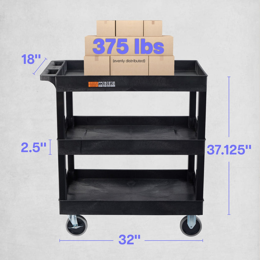 Luxor E Series EC111HD - Tub Cart 3 Shelves HD Model - 35"W x 37"H - SchoolOutlet