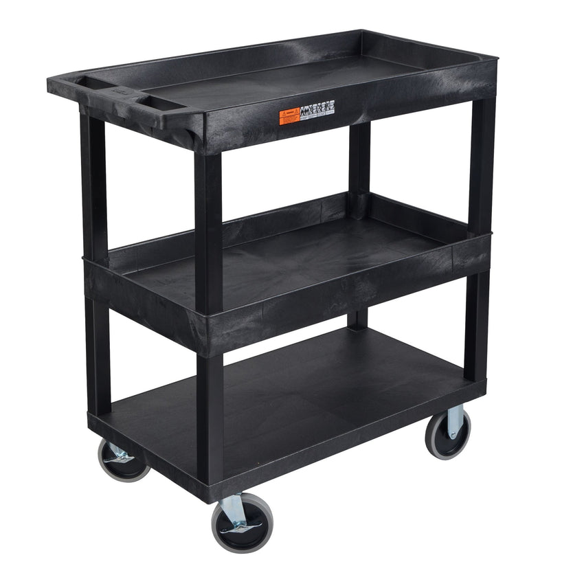 Luxor 18 x 32 Cart 2 Tub / 1 Flat Shelves - Black - SchoolOutlet