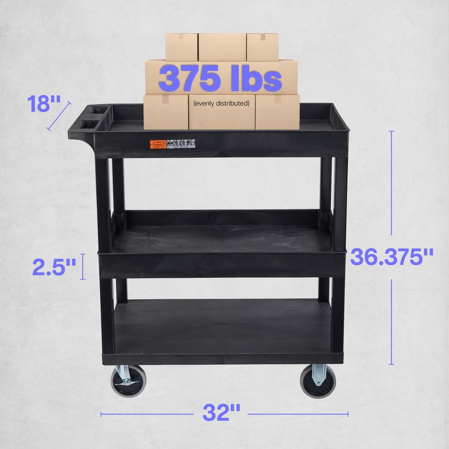 Luxor 18 x 32 Cart 2 Tub / 1 Flat Shelves - Black - SchoolOutlet