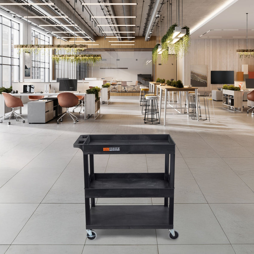Luxor 18 x 32 Cart 2 Tub / 1 Flat Shelves - Black - SchoolOutlet