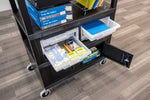 Luxor Deluxe Teacher Cart with Locking Cabinet Storage - Bins Keyboard, Tray Pocket, Chart Hooks and Cup Holder 32