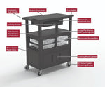 Luxor Deluxe Teacher Cart with Locking Cabinet Storage - Bins Keyboard, Tray Pocket, Chart Hooks and Cup Holder 32