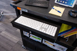 Luxor Deluxe Teacher Cart with Locking Cabinet Storage - Bins Keyboard, Tray Pocket, Chart Hooks and Cup Holder 32