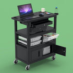 Luxor Deluxe Teacher Cart with Locking Cabinet Storage - Bins Keyboard, Tray Pocket, Chart Hooks and Cup Holder 32
