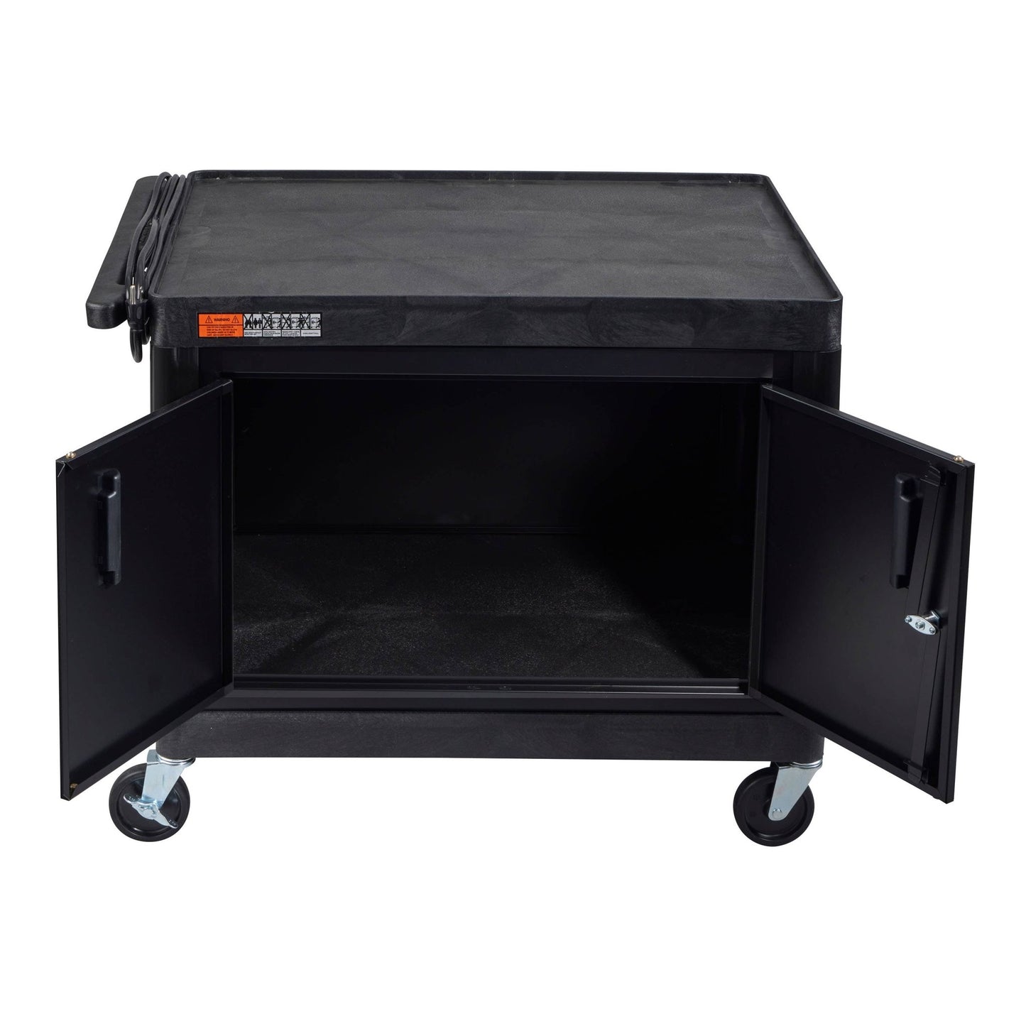 Luxor LE27C-B Black 2 Shelf A/V Cart with Electrical Assembly and Locking Cabinet - 24" W x 32" D x 27" H - SchoolOutlet