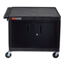 Luxor LE27C-B Black 2 Shelf A/V Cart with Electrical Assembly and Locking Cabinet - 24" W x 32" D x 27" H