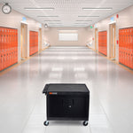 Luxor LE27C-B Black 2 Shelf A/V Cart with Electrical Assembly and Locking Cabinet - 24