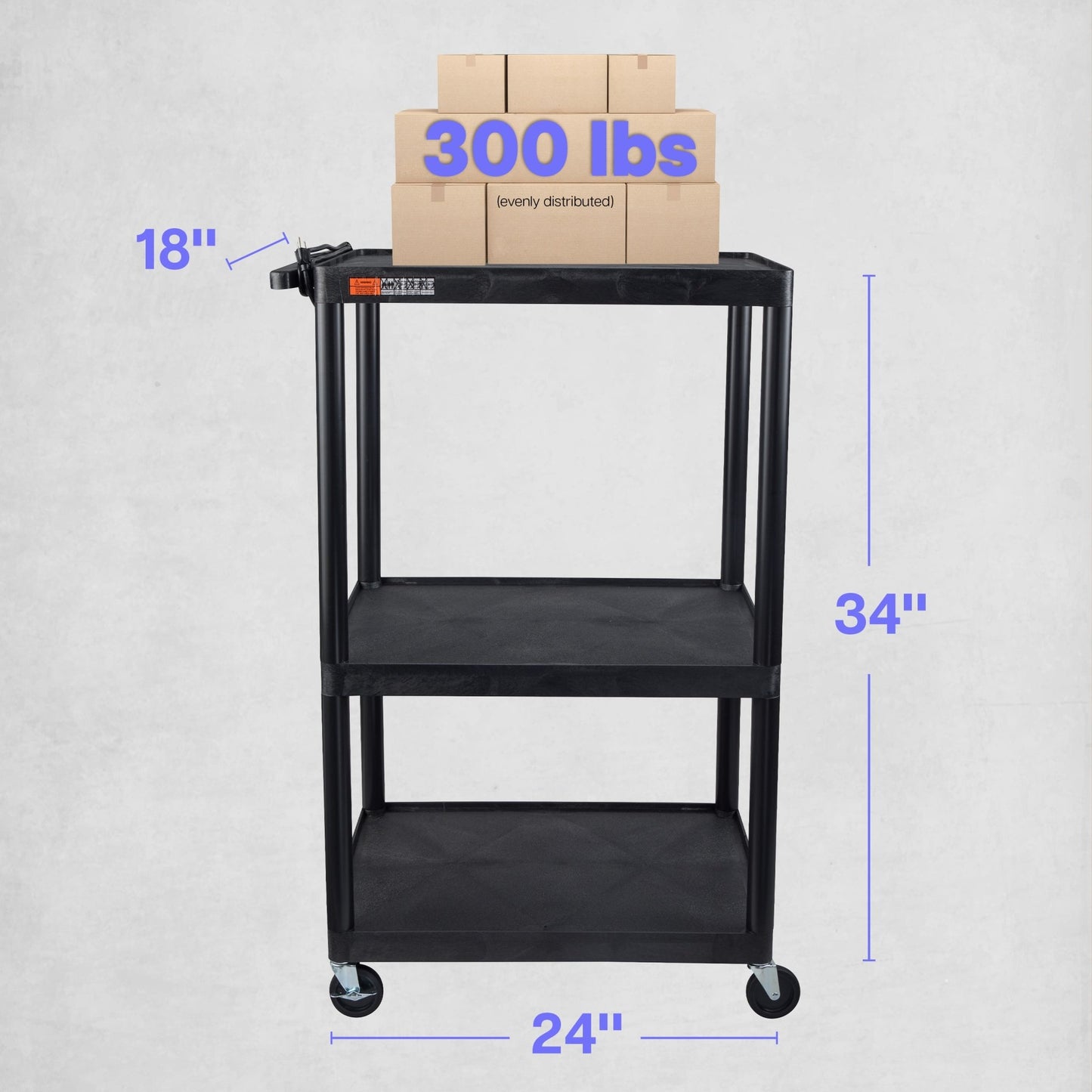 Luxor LP54E-B - Plastic AV Cart 3 Shelves (Luxor LUX-LP54E-B) - SchoolOutlet