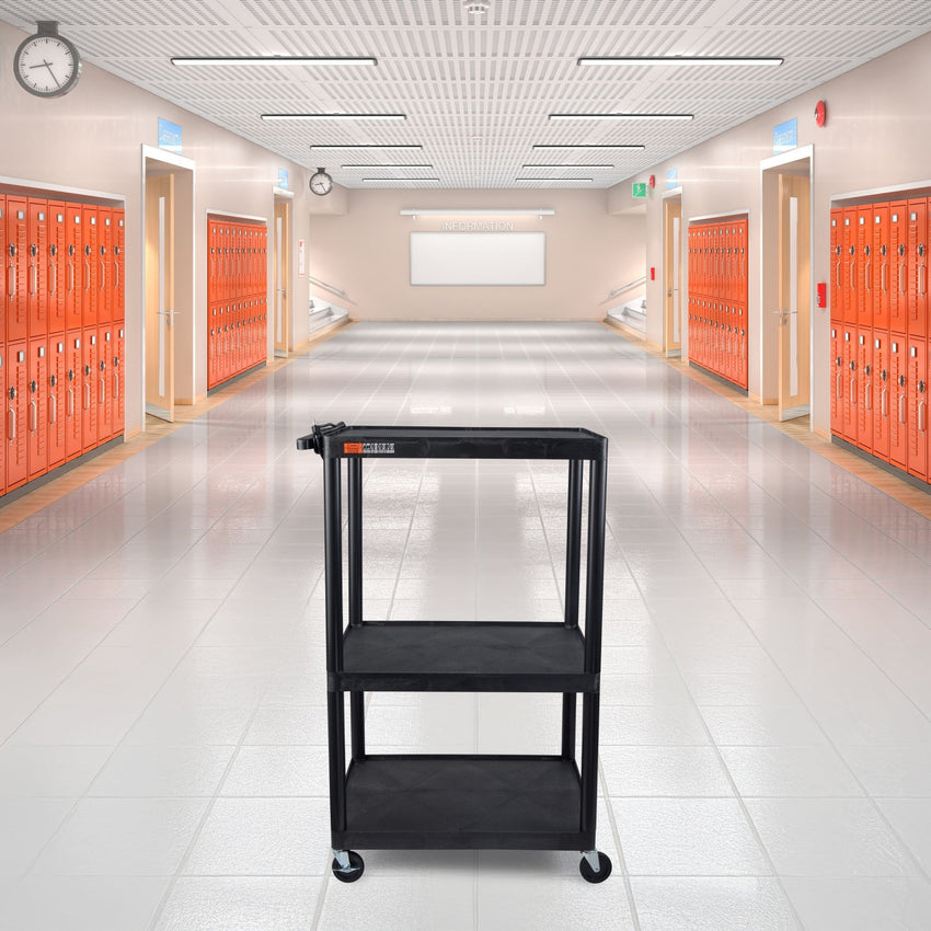 Luxor LP54E-B - Plastic AV Cart 3 Shelves (Luxor LUX-LP54E-B) - SchoolOutlet