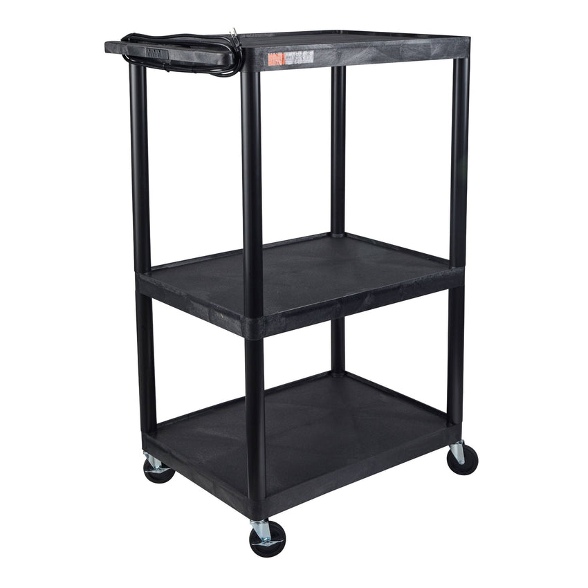 Luxor LP54E-B - Plastic AV Cart 3 Shelves (Luxor LUX-LP54E-B) - SchoolOutlet