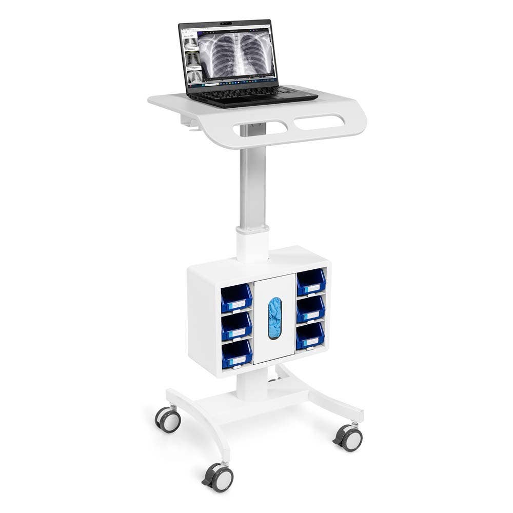 Luxor Vitalize Laptop Cart Adjustable Height Rolling Medical Cart with Storage 21" W x 18" D x 28.75" to 43" H (MCWS001) - SchoolOutlet