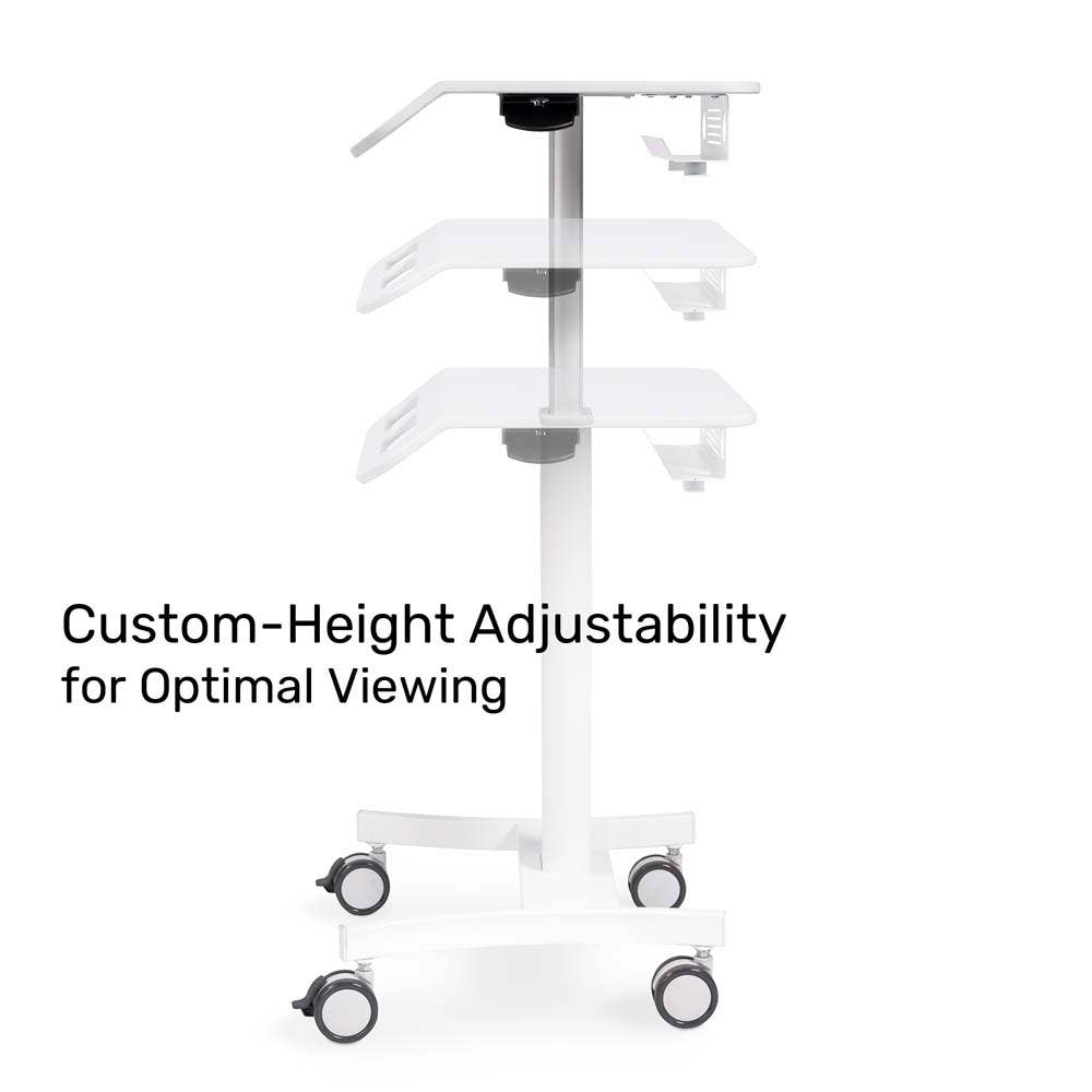 Luxor Vitalize Laptop Cart Adjustable Height Rolling Medical Cart 21" x 18" D x 28.75" to 43" H (MCWS002) - SchoolOutlet